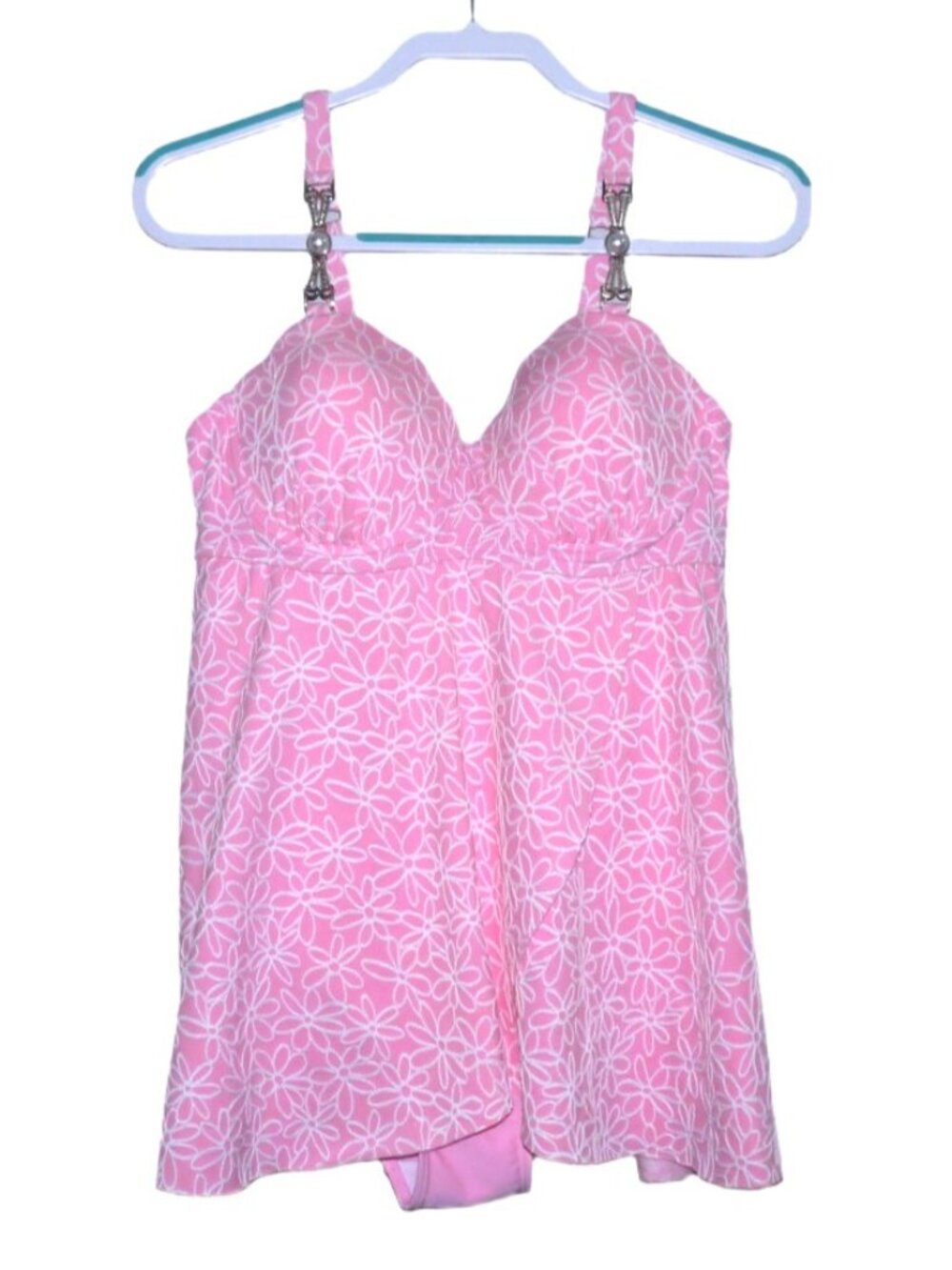Rotita pink & white one piece swim bathing suit with padded bra Women's L New